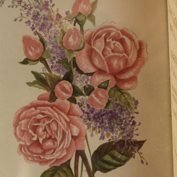 Vintage 1990s Botanical Print, Framed Pink Rose Flower Wall Art in White Frame - Picture 2 of 12